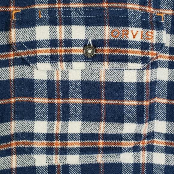 Orvis Flannel Shirt Men’s Size Large L Blue Plaid Cotton Button Up Long Sleeve - Picture 6 of 11